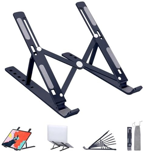 ULTRICS Laptop Stand for Desk, Adjustable Laptop Riser ABS+Silicone Foldable Portable Laptop Holder, Ventilated Cooling Notebook Stand for 10-15.6” Laptops, Tablet (Black)