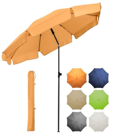 FARE Sonnenschirm Gr. M mit Volant - 180 cm Durchmesser - UV-Schutz 50+ für Balkon Garten Terrasse Sommer - Titan-Finish Knickvorrichtung Drehfeststeller inkl. Tragetasche