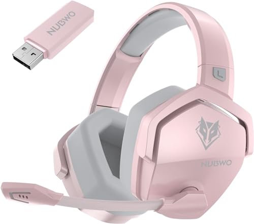 NUBWO Gaming Headset, 2.4GHz Wireless Gaming Headphone for PS4, PS5, PC, NS, 5.3 Bluetooth Headphone with 100Hr Battery, Flip Noise Canceling Microphone, 3.5mm Wired Mode for Xbox Series - Pink