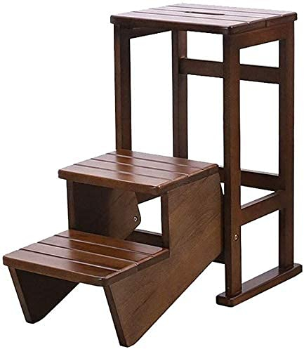 Trittleiter aus Massivholz (Buche), 3-stufiger Tritthocker für Küche/Büro/Bibliothek, multifunktionaler tragbarer Leiterstuhl Tritthocker (Farbe: Walnussfarbe)