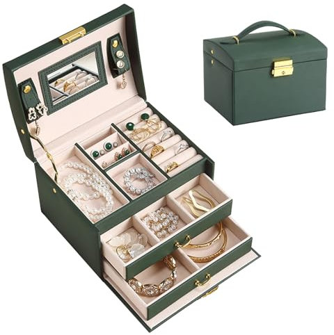 Sonhomay Boîte à Bijoux Organisateur 3 Couches Boîte de Rangement Bijoux avec Serrure et Miroir pour Bagues Bracelets Boucles d'oreilles