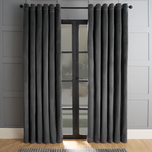 OHS Curtains Blackout, Velvet Fleece Thermal Bedroom Curtains Blackout Decorative Energy Saving Home Living Room Winter Insulated Curtain Eyelet - Grey, 46 x 72