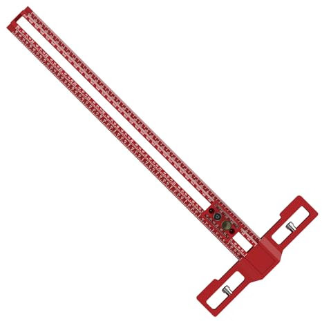 T Type Woodworking Scriber Ruler, Aluminum Adjustable Scriber Drawing T-Square with Snap in Slider and Thickened Base for Carpenter Layout Measuring Tools (40MM)