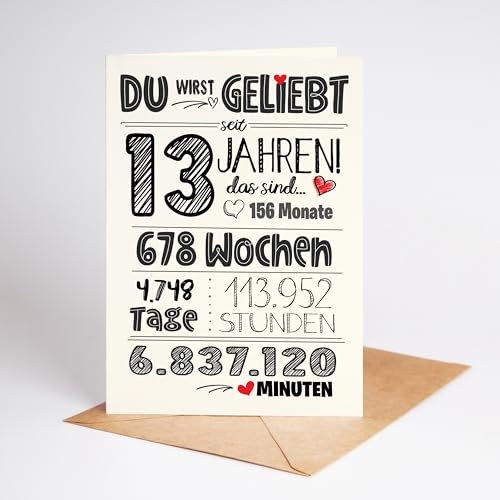 Lovely Cards - Süße Karte zum 13. Geburtstag - Geburtstagskarte 13 Jahre Mädchen - Mädchen Geschenke 13 jahre - Geburtstagskarte A6 (13 Jahre) - Premiumkarte mit Umschlag