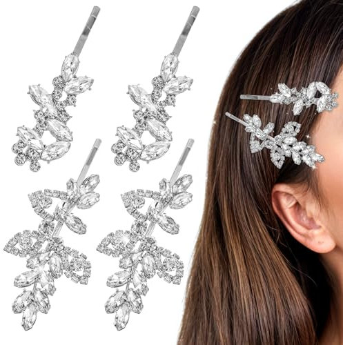 Yuanchu 4 Stück Hochzeit Strass-Haarspangen, Braut Haarspange Mit Strasssteinen Kristall Haarnadeln Silber Haarklammer Glitzer Rhinestone Haarschmuck Brautschmuck für Brautjungfern Damen Frauen