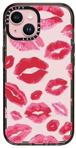CASETiFY Impact iPhone 15 Case [4X Military Grade Drop Tested / 8.2ft Drop Protection] - Lipstick Kisses - Clear Black