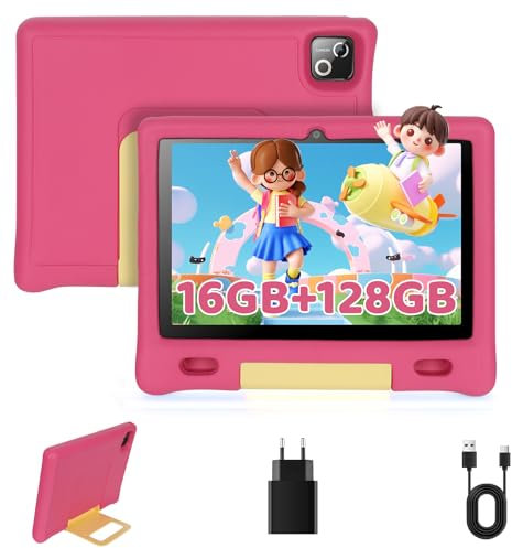 Whitedeer Tablet Touch per Bambini Android Tablet 10 Pollici Octa Core con 16GB RAM 128GB ROM TF 1TB, Wi-FI 6/BT 5.3, Widevine L1, 5000 mAh, Controllo Parentale Rosa Regalo Educativo Bambino