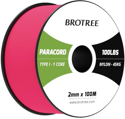 Brotree Paracord 2mm 100M 100% Nylon Seil Schnur mit 1 Kern Typ I für Outdoor, Armband, DIY - 45kg Bruchlast (Neon Rosa)
