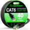 Cat 6 Ethernet Cable 40 ft, Indoor&Outdoor, High Speed 10Gbps Flat Internet Network Cable, Cat6 Ethernet Patch Cable Long, Computer LAN Cable with Free Clips & Straps for Router, Modem, PS4/5, Black