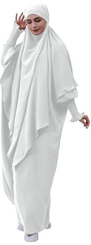 Cexiakong Damen Kleid Muslimisches Einteiliges Gebetskleid Muslim Damen Jilbab Frauen Kleid Musselin Damen Dubai Türkei Robe Gebet Jilbab Ganzkörper Kleid mit Hijab