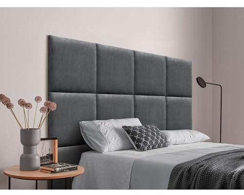 DHOME Gepolstertes Kopfteil Bestehend aus Austauschbaren Selbstklebenden Paneelen aus Aqualine-Stoff Luxuriöses Gepolstertes Bettkopfteil für das Schlafzimmer (Aschgrau, 200cm)