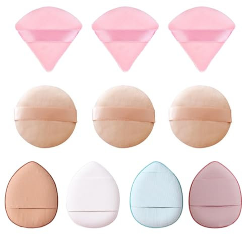 Confezione da 10 Puff Cipria, 3 Puff Triangolo,3 spugnetta cipria,4 Mini soffio di polvere,sfoglia umido e secco per Fondotinta Correttore Cosmetico Fondotinta Spugna Strumento di Trucco in Polvere