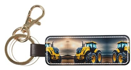 LIXLZH Company Porte-clés en métal imprimé tracteur agricole porte-clés anneaux connecteurs cuir porte-clés anneaux fermoir, blanc, taille unique