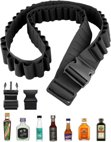 Raqieman Berentzen Klopfer Gürtel, Schnapsgürtel, Schnaps Mini Alkohol Kette, Konsum kompatibel mit jägermeister, Klopfergürtel Zapfanlage für Karneval,27 Slots (Schwarz)
