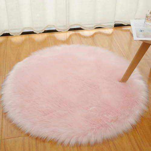 30cm Sitzkissen Warmes Fell Künstliche Wolle Haariger Teppich Runde Stuhlmatte Schlafzimmer-Rosa