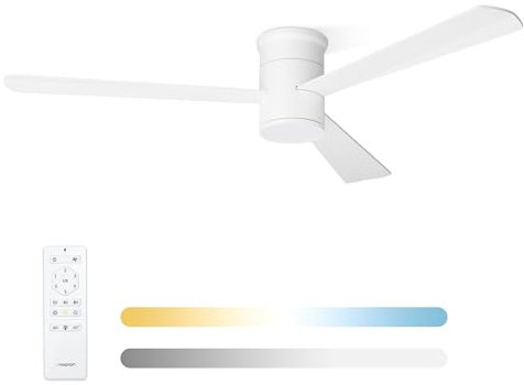 Noaton Ventilatore da Soffitto con Luce e Telecomando, LED Dimmerabile 22,9 W, 3 Temperature di Colore, 3 Pale Bianco, Timer, con Motore DC 34 W, 6 Velocità, Ø132 cm, Silenzioso