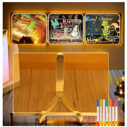 Hazomeu Tablette Dessin Lumineuse avec 7 Stylos Néons et Support Réglable Tablette LED Acrylique Essuyable Tablette Dessin Lumineuse,30x20cm