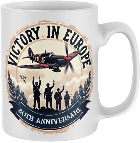 Purple Print House Victory in Europe Mug for 80th Anniversary Celebrations VE Day British Fighter Plane Tea Coffee Cup