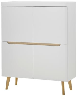 Furn.Design Highboard in weiß matt und Scandi Eiche Kommode skandinavisch 107 x 134 cm, Isgard