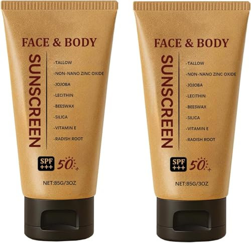 2 Stück Mineraltalg-Sonnencreme Lsf 50, Natürlicher Mineraltalg & Zinkoxid-Sonnenschutz, Organische, Nicht Fettende Formel für Gesicht und Körper, Wasserfest, Leichte Sonnenschutzcreme
