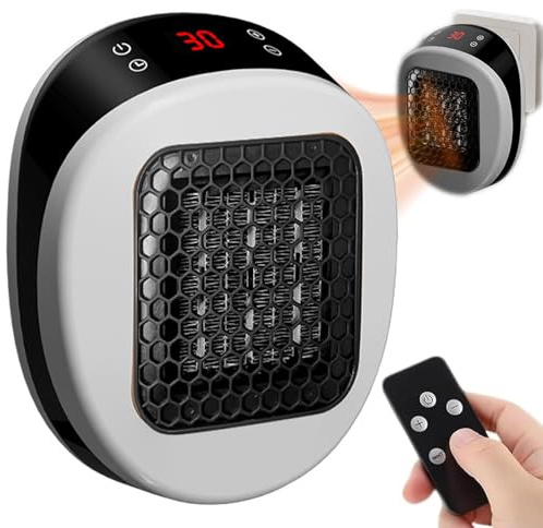 Heizlüfter mit Fernbedienung, Steckdosen-Heizlüfter, Heater with Ceramic Plug-in Heater, Timerfunktion, LED-Display, Einstellbare Temperatur Heizung Elektrisch für Büro, Wohnzimmer, Schlafzimme