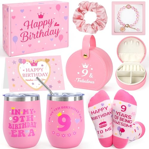 MerriBox Gifts for 9 Year Old Girls – 9 Year Old Girl Birthday Gifts, 9th Birthday Gifts for Girls, Gift Ideas for Age 9, Pink Gift Box, Lovely Present for Daughter, Niece, Granddaughter, Sister