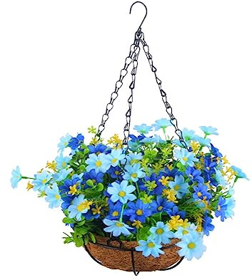 Sefdrert Simulation Flower Hanging Basket for Patio Lawn Garden Decor, for the Decoration of Outdoors and Indoors- Blue