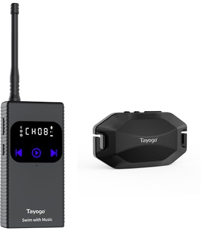 Tayogo Rock Pro Auriculares de Conducción Ósea Impermeables, 4 en 1 Abiertos para Natación, Running y Deporte con Bluetooth, MP3, Radio FM y Modo de Recepción (T6-Negro)