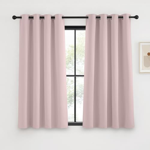 KGORGE Verdunklungsvorhänge Kurz Vorhang Blickdicht mit Ösen | Hellrosa, 2er Set, 160 x 140 cm(HxB), Thermovorhang Hitzeschutz, Verdunkelung, Sonnenschutz, für Schafzimmer/Küche