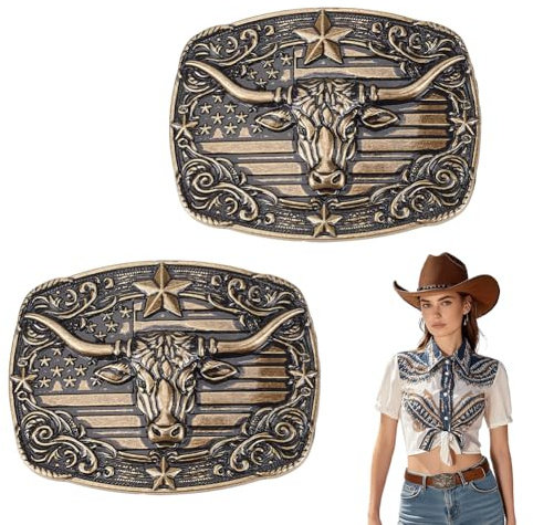 nbeads 2 Stück Cowboy Gürtelschnalle, 8.9x6.7cm Rechteckige Gürtelschnalle Im Western Design Mit Bullenmotiv Für Herrenarbeit Rodeo Outdoor Aktivitäten
