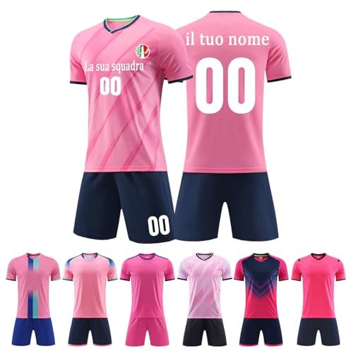 KILUZARNO Set da Calcio Rosa Personalizzabili, Maglie da Calcio Personalizzate per Adulti e Bambini, Regali Personalizzati