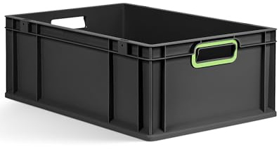 aidB Eurobox NextGen 2.0 Cycle - 600x400x220mm – 44L Aufbewahrungsbox aus recyceltem Material - Stapelbare Lagerbox in Anthrazit – offene Griffe - Industriequalität - inkl. ColorClips in Hellgrün