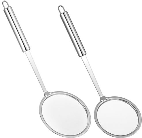 KFHENSOMR 2 Pcs Fat Skimmer Spoon Food Strainer Ladle 3.9+5.5 | Stainless Steel, Fine Mesh, with Long Handle, Hot Pot Skimmer, Kitchen Cooking Oil Filter, for Floating Grease