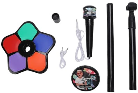 Microphone Jouet pour Enfants avec Pied, 5 lumières colorées et chansons intégrées, Micro sur Pied avec Effets sonores Amusants et Haut-Parleur Clair pour Les Tout-Petits