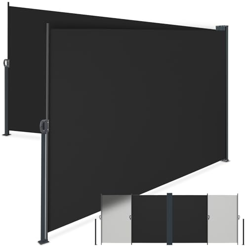 tectake® Store Latéral Double 200 x 600 cm, Résistant aux intempéries, Extensible avec mécanisme d'enroulement, Brise Vue Opaque, Protection Soleil et Vent, Tissu en Polyester Enduit - Noir