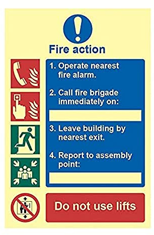 Scan SCA0202 Self Adhesive PVC Sign - Fire Action Procedure - Photoluminescent 200 x 300mm