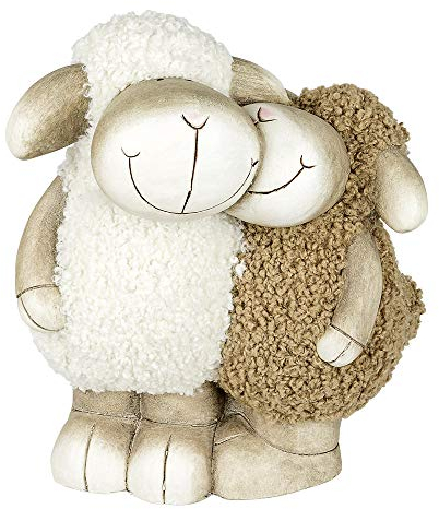 Formano Dekorations-Schafpaar aus Keramik und Wolle, Höhe: 36 cm, Breite: 31 cm, Creme-Braun, 1 Stück