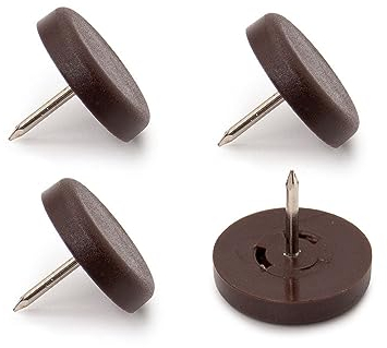 K.D.J. Brand Möbelgleiter aus Kunststoff mit Nagel rund, 4 Stück in braun, 25 mm Ø, 5 mm dick, Stuhlgleiter mit Nagel, Kunststoffgleiter für Gartenstühle – Made in Germany