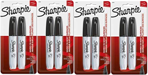 Sharpie 38262PP Chisel Tip Permanent Markers, 4 Blister Pack with 2 Markers Each for a Total of 8 Markers, Black; Marks On Paper, Plastic, Metal, and Most Other Surfaces