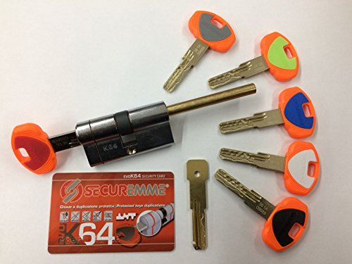 CILINDRO SECUREMME DI ALTISSIMA SICUREZZA evoK64 QCS mm. 30-40 PREDISPOSTO PER IL POMOLO RESISTENTE AL BUMPING europeo 1 chiave da cantiere 5 chiavi a duplicazione protetta sigillate