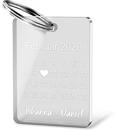 CHRISCK design Schlüsselanhänger mit Kalender Datum Gravur - Besonderer Tag mit Herz markiert - persönliche Widmung - personalisiertes Geschenk für Paare Freund Freundin - Liebe Liebesgeschenk