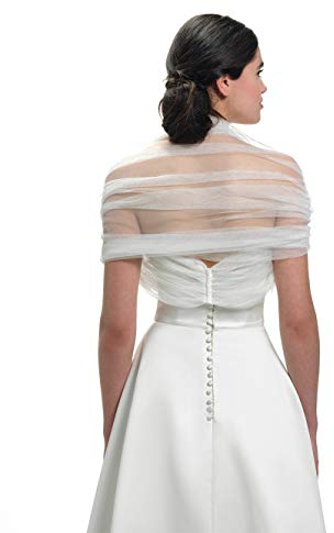 Stola Schal Tüll Cape Blush Ivory Tube Brautjacke Jacke Poncho Tuch Braut Hochzeit Brautkleid Tüll (Blush inkl. Brosche)