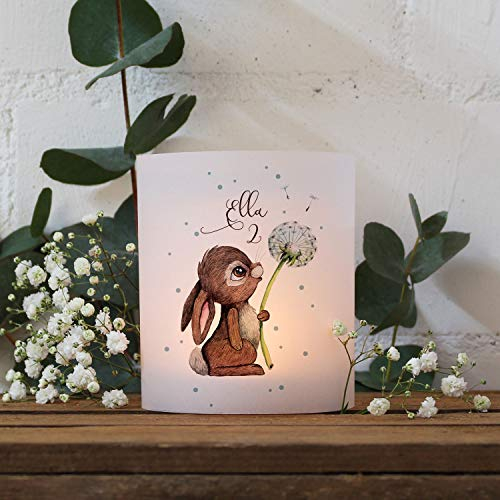 ilka parey wandtattoo-welt Teelichthüllen 2er 4er Set für Teelichter Lichthülle Hülle Hase Haschen Pusteblume + Wunschname Alter te160 - ausgewählte Größe: *4X Lichthüllen*