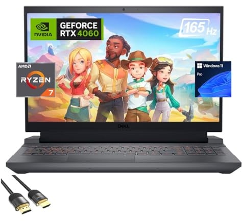 Dell G15 Gaming Laptop, 15.6 165Hz FHD Display, AMD 8-Cores Ryzen 7 7840HS, GeForce RTX 4060, 32GB RAM, 2TB PCIe 4.0, WiFi 6, Backlit KB, Keypad, RJ45, US Version KB, PDG HDMI Cable, Win 11 Pro