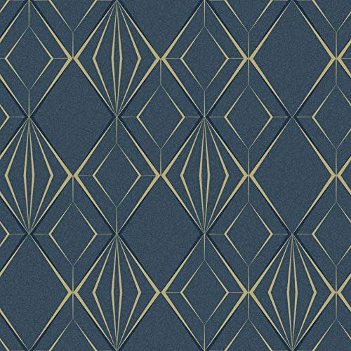 Holden Decor Menali Antares Geo Papier peint Bleu marine Doré 35901 – Géométrique
