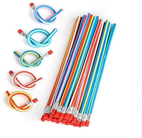 iwobi 40 Stück Biegebleistifte Kinder, Flexible Biegsame Bleistifte Partytütenfüller, Bunt Biegbare Bleistifte mit Radiergummi Biegsame Nleistifte für Kinder Party und Kleiner Geschenke