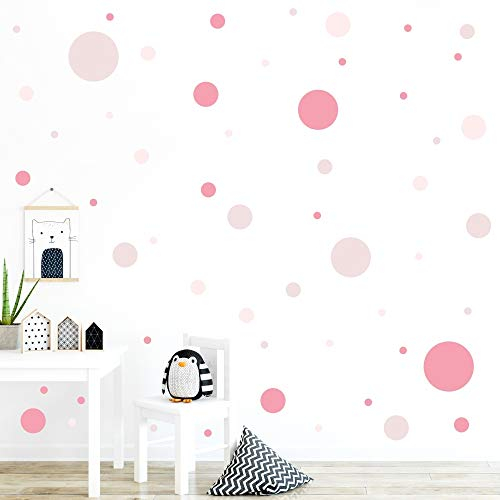 malango® 78 Wandsticker Punkte Kinderzimmer Wandtattoo Kreise Set Wanddekoration Wanddeko Mädchen Jungen Kids Klebepunkte bunt selbstklebend rosarot-Blush