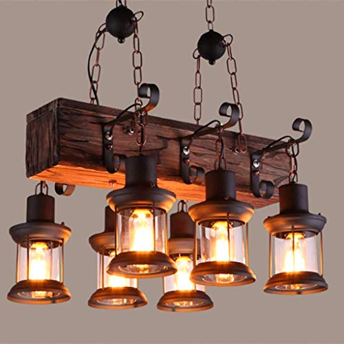 Vintage Industrielle Holz Kronleuchter 6 Kopf Retro Industrial Style Creative Disign Lampe Hängeleuchte Cafe Loft Metall Glas Dekorativer Kreativ Esszimmer Wohnzimmer Bar Cafe Hängelamp