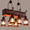 Vintage Industrielle Holz Kronleuchter 6 Kopf Retro Industrial Style Creative Disign Lampe Hängeleuchte Cafe Loft Metall Glas Dekorativer Kreativ Esszimmer Wohnzimmer Bar Cafe Hängelamp