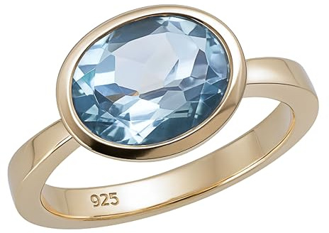 Anello in argento sterling placcato oro con topazio azzurro